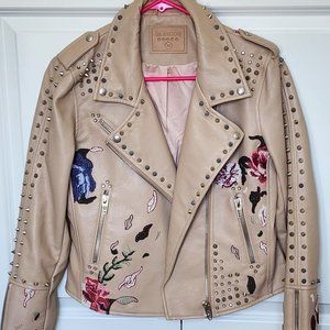Fab Studded Embroidered Faux Leather Moto Medium Jacket